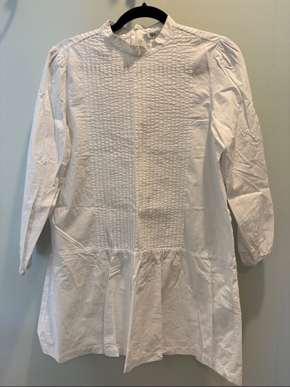 Zara White Pintuck Smocked Dress
